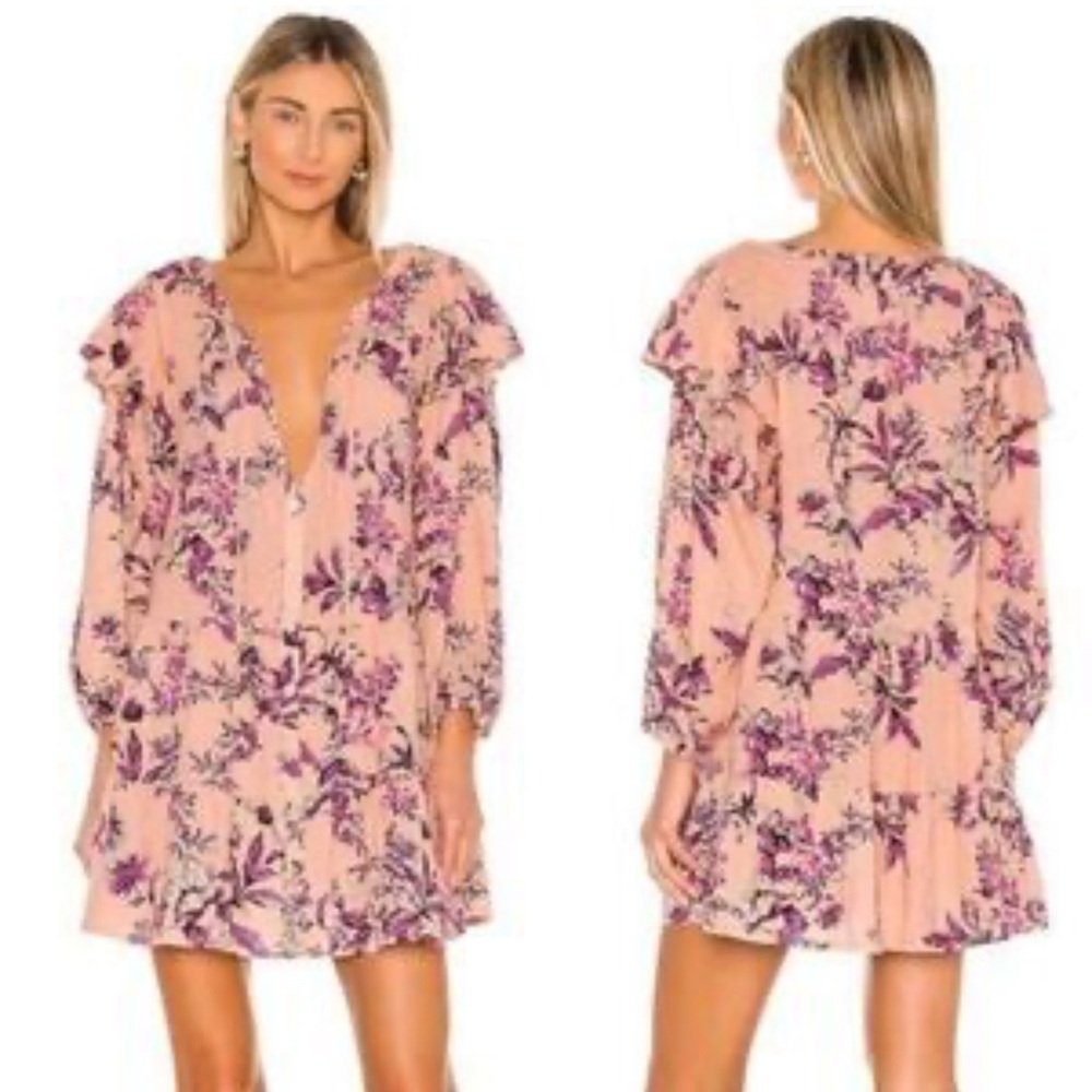 Free People Blush and Purple Floral Midi Dress